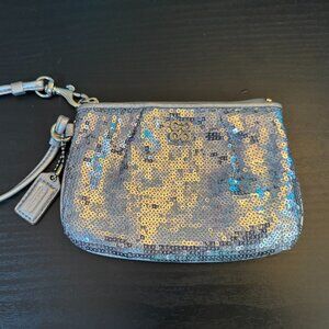 Coach Sequin Wristlet Art Signature Logo- Silver